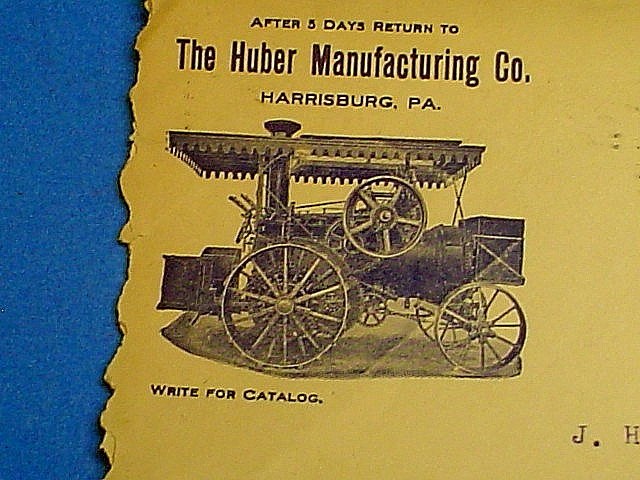 ANTIQUE 1908 HUBER MFG CO. TRACTORS THRESHERS LETTERHEAD LETTER W/COVER & REPLY
