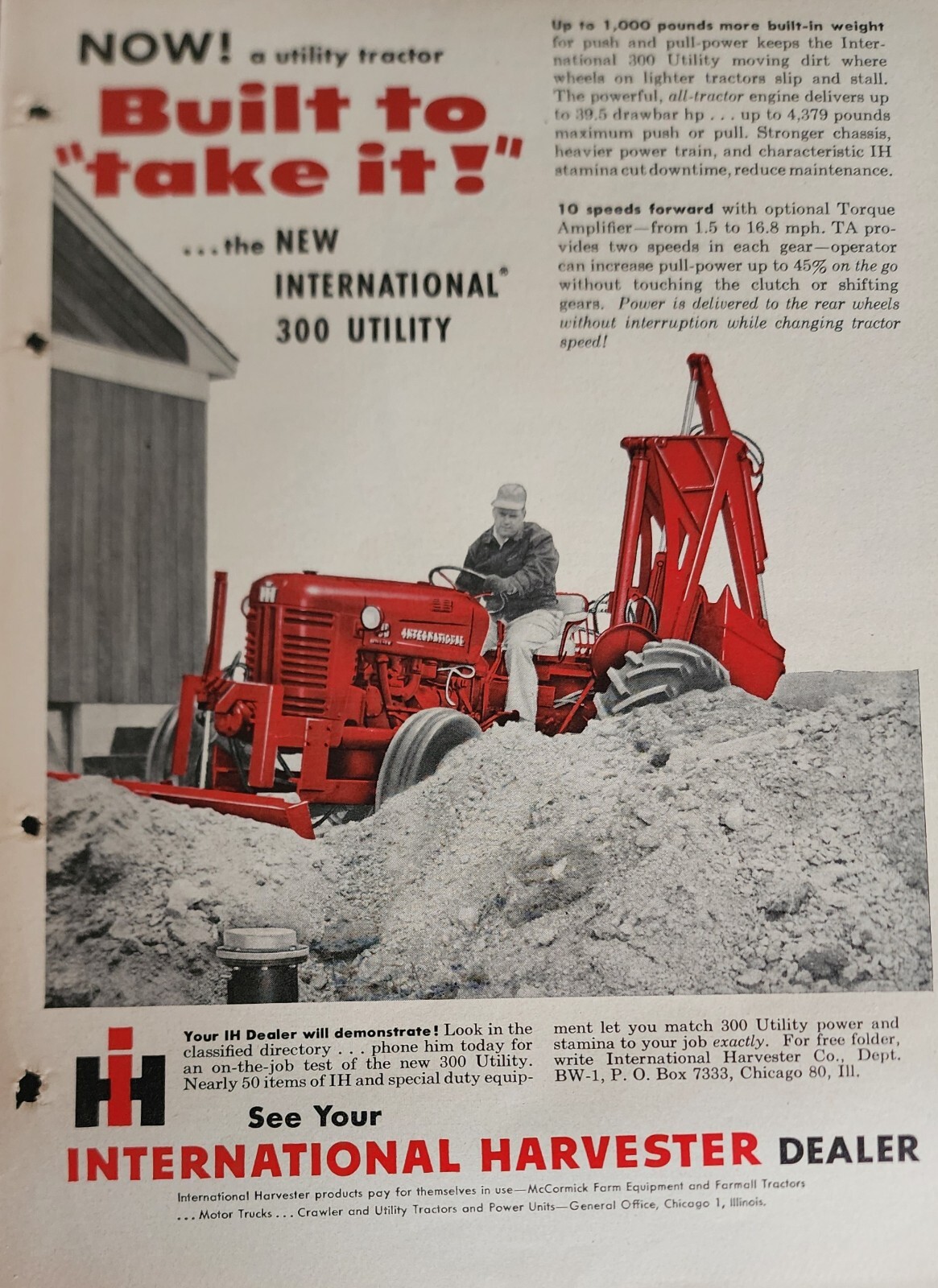 International Harvester IH Utility Tractor Magazine Ad Picture Vtg Decor
