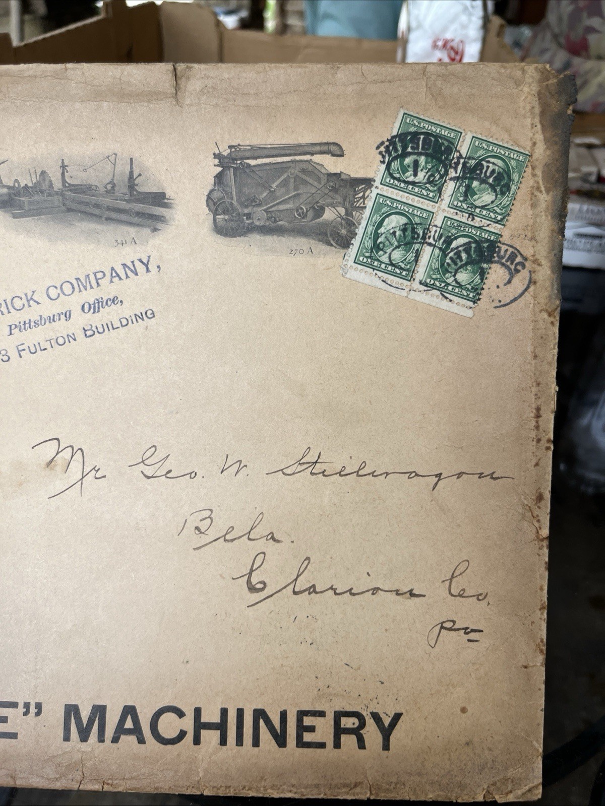 Antique Frick Eclipse Steam Tractor Engine Large Envelope, Bela Pa. Clarion Co.