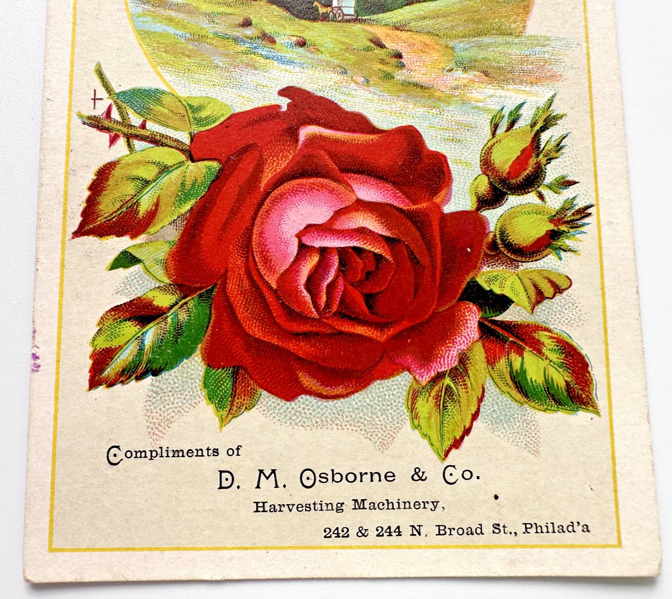 D. M. OSBORNE & CO. HARVESTING MACHINERY: VICTORIAN TRADE CARD: PASTORAL SCENE