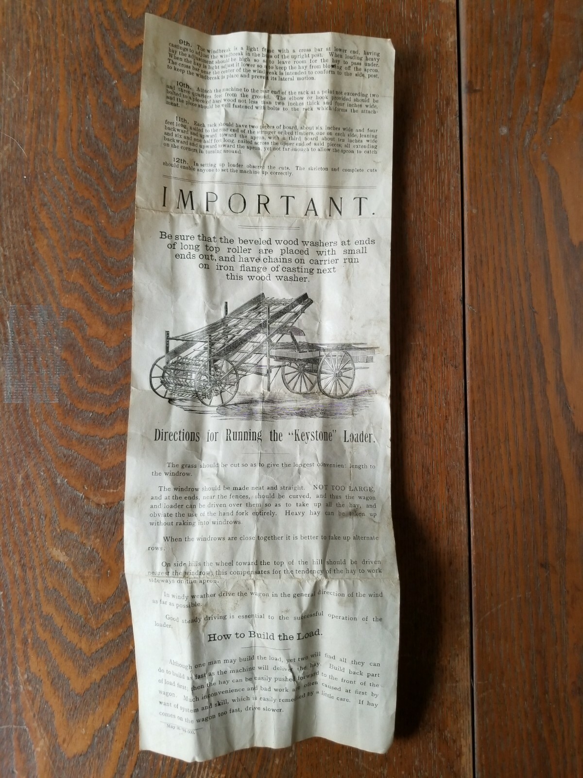 Very Early KEYSTONE Mfg. Co., Directions for Setting up the Keystone Hay Loader