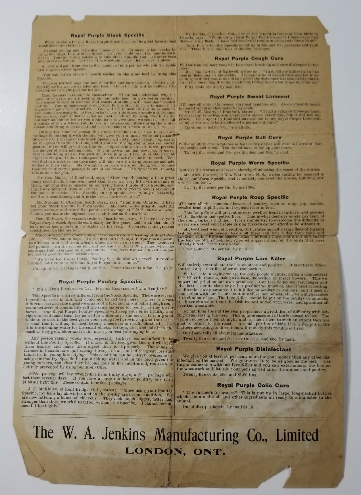 W A Jenkins Manufacturing Royal Purple Stock Specific Fattener Farm Advert E2G