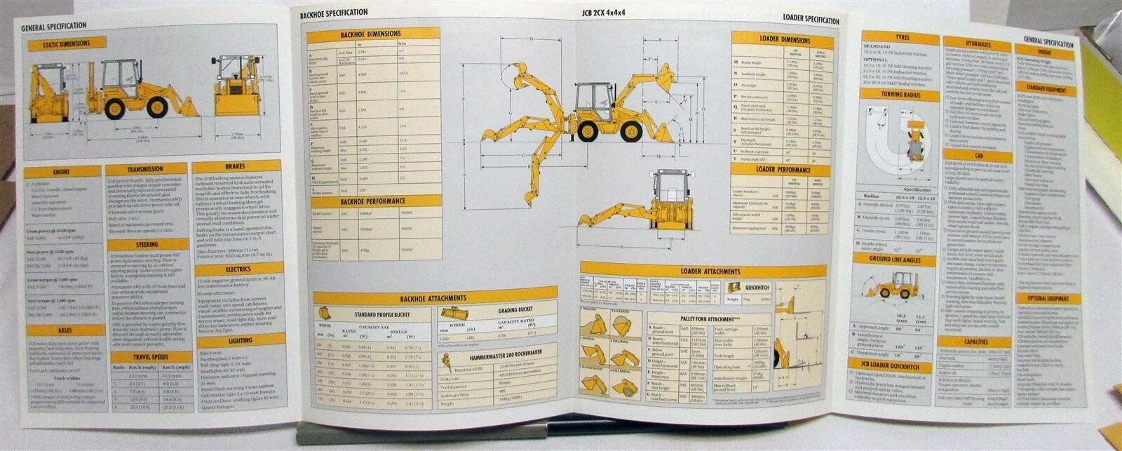 1992 JCB 2CX 4X4X4 Backhoe Loader Specifications Construction Sales Brochure