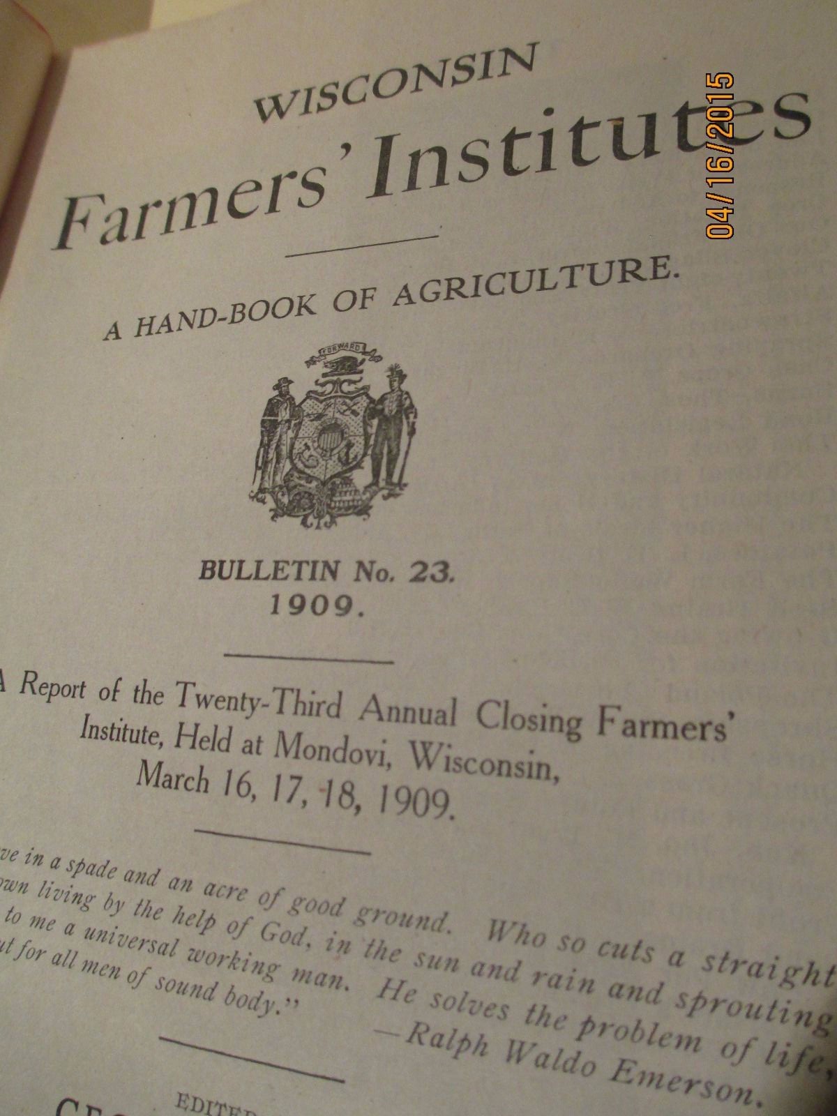 1909 WISCONSIN FARMERS INSTITUTE BULLETIN- VINTAGE AGRICULTURE BOOK SOFT COVER