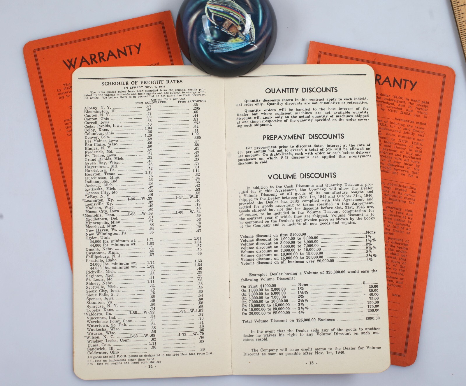 Vintage 1946 New Idea Farm Equipment Sales Contract Harvard Illinois