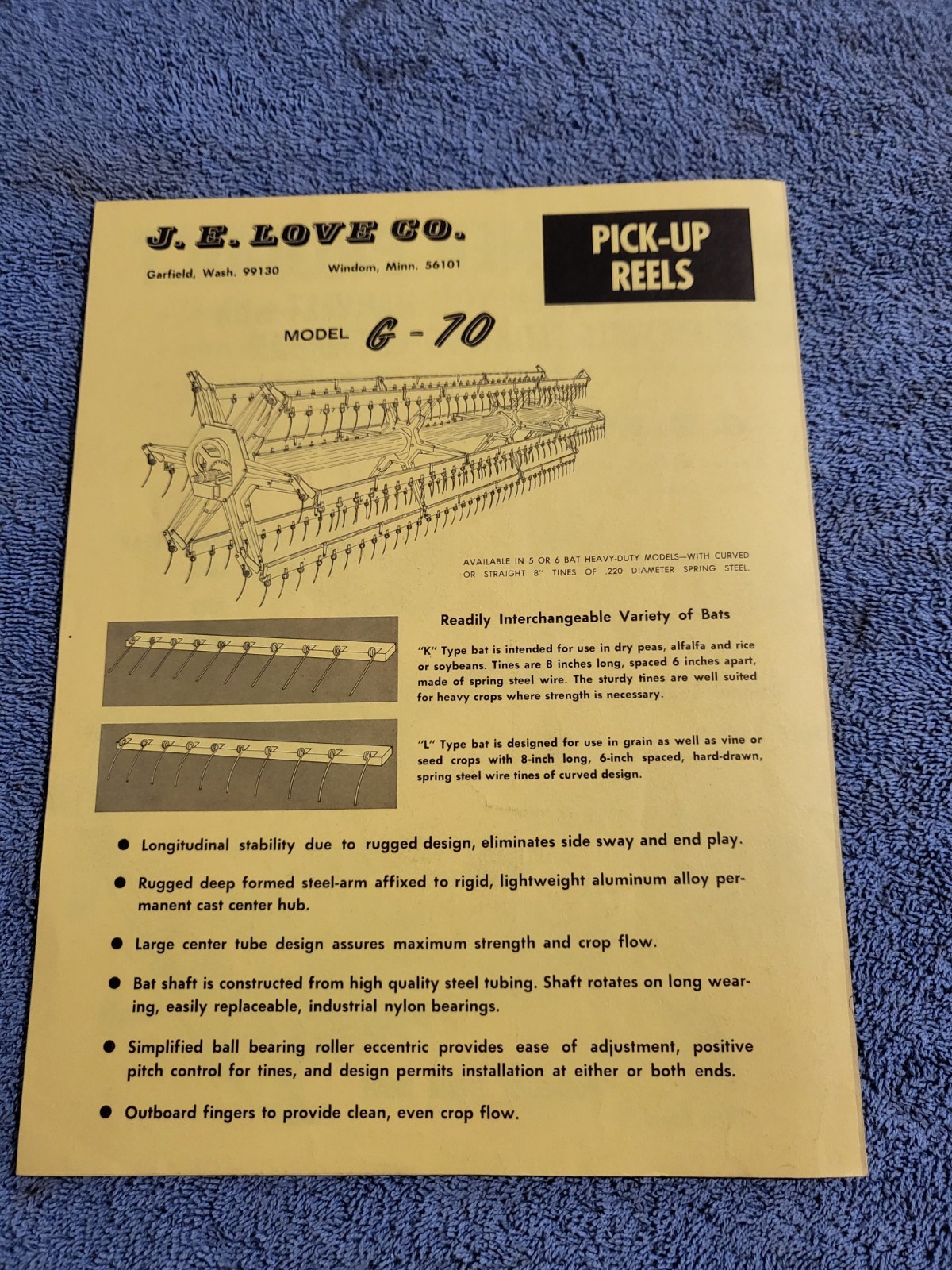JE LOVE Vintage 1969 Brochure Flexible Floating Cutter Bar Harvesting Equipment
