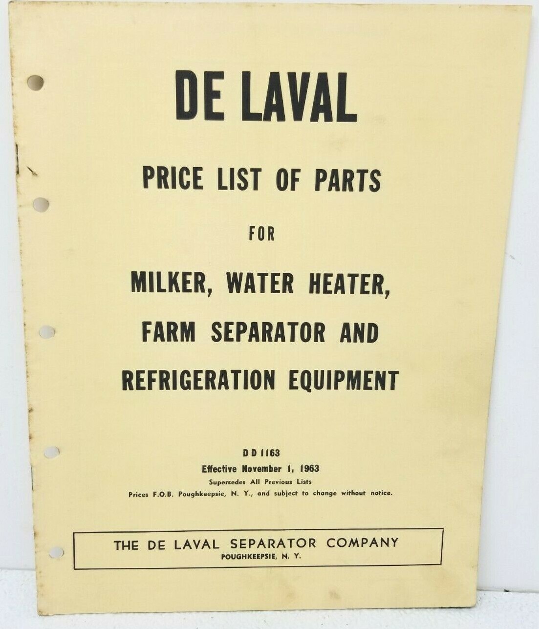 1963 DeLaval PARTS PRICE LIST Milker Water Heater Separator 8.5&Prime;x 11&Prime; Cow Dairy