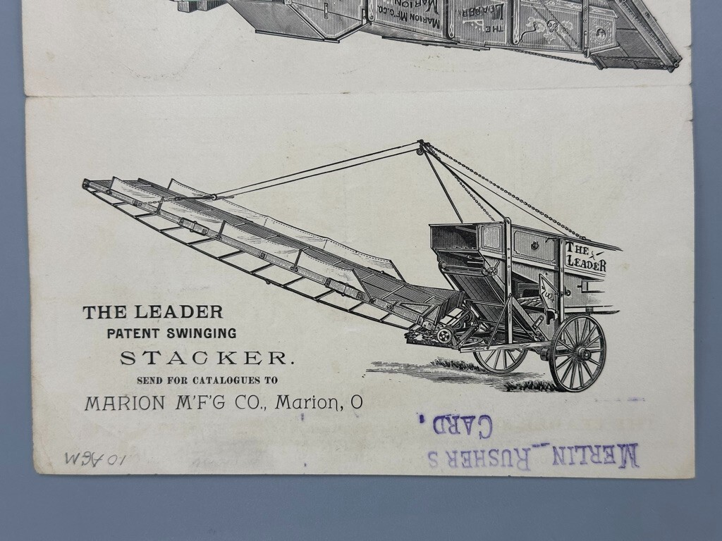 1888 MARION Ohio Leader THRESHING ENGINE Victorian FARM Advertising Trade Card