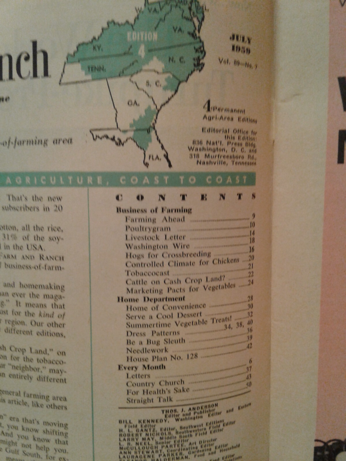 July 1959 FARM & RANCH mag SOUTHERN AGRICULTURIST adver Vol 89 No 7 cig ads Esso