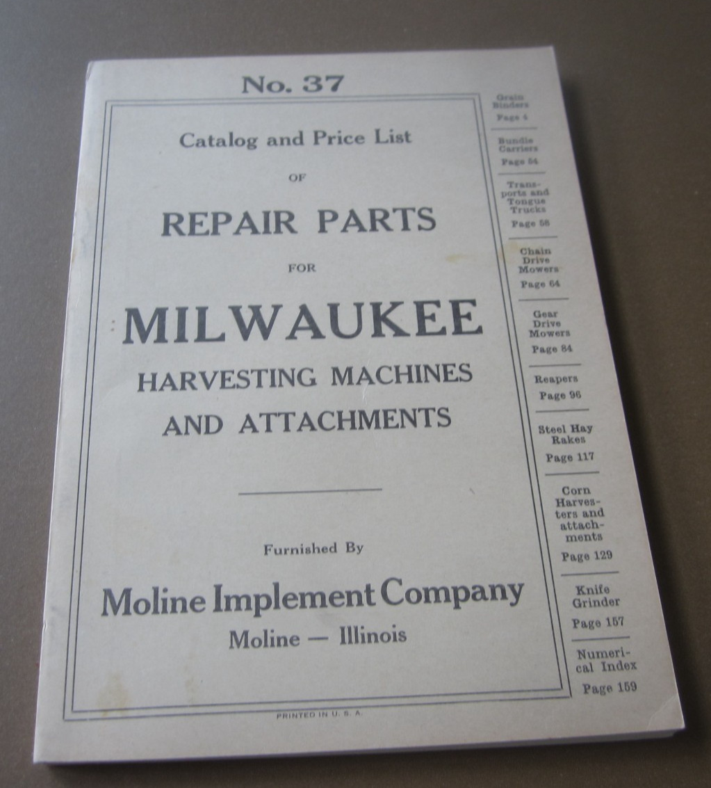c.1920&rsquo;s – MILWAUKEE Harvesting Machines – Repair PARTS CATALOG – MOLINE