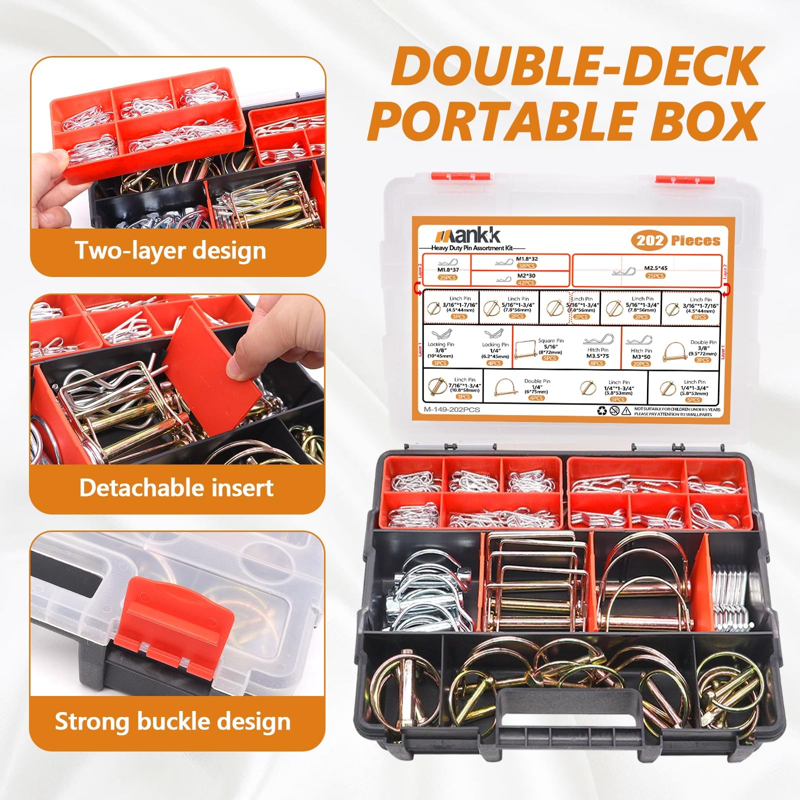 Mankk 202PCS Heavy Duty Hitch Pin Clip Assortment Kit Tractor, Linch, PTO, R…