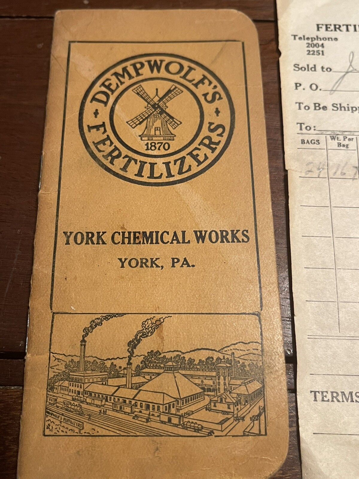 Dempwolfs Fertilizers advertising brochure and sales receipt