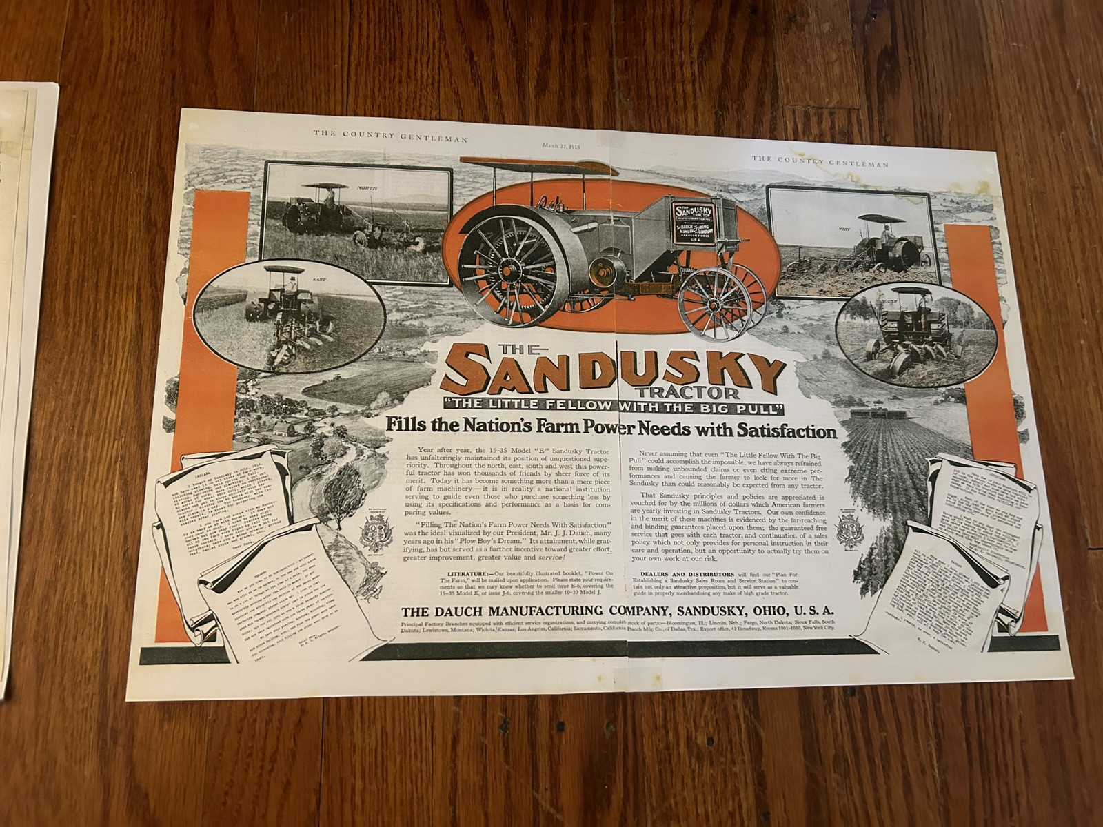 Vintage Advertisement 3x Sandusky Tractor “the Little Fellow With The Big Pull”
