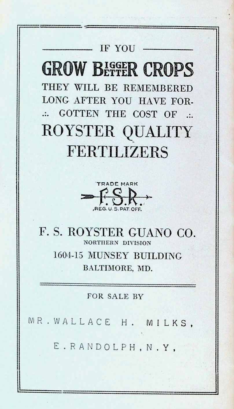 Pointers for the Progressive Farmer Royster Fertilizers 1910s East Randolph NY