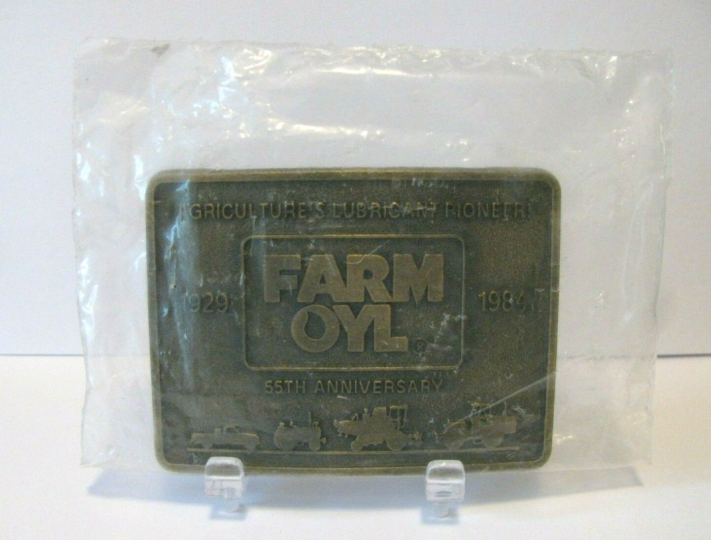 *Farm Oyl Brass Tractor Combine Truck 1984 Collector Belt Buckle Ag Lubricant 55