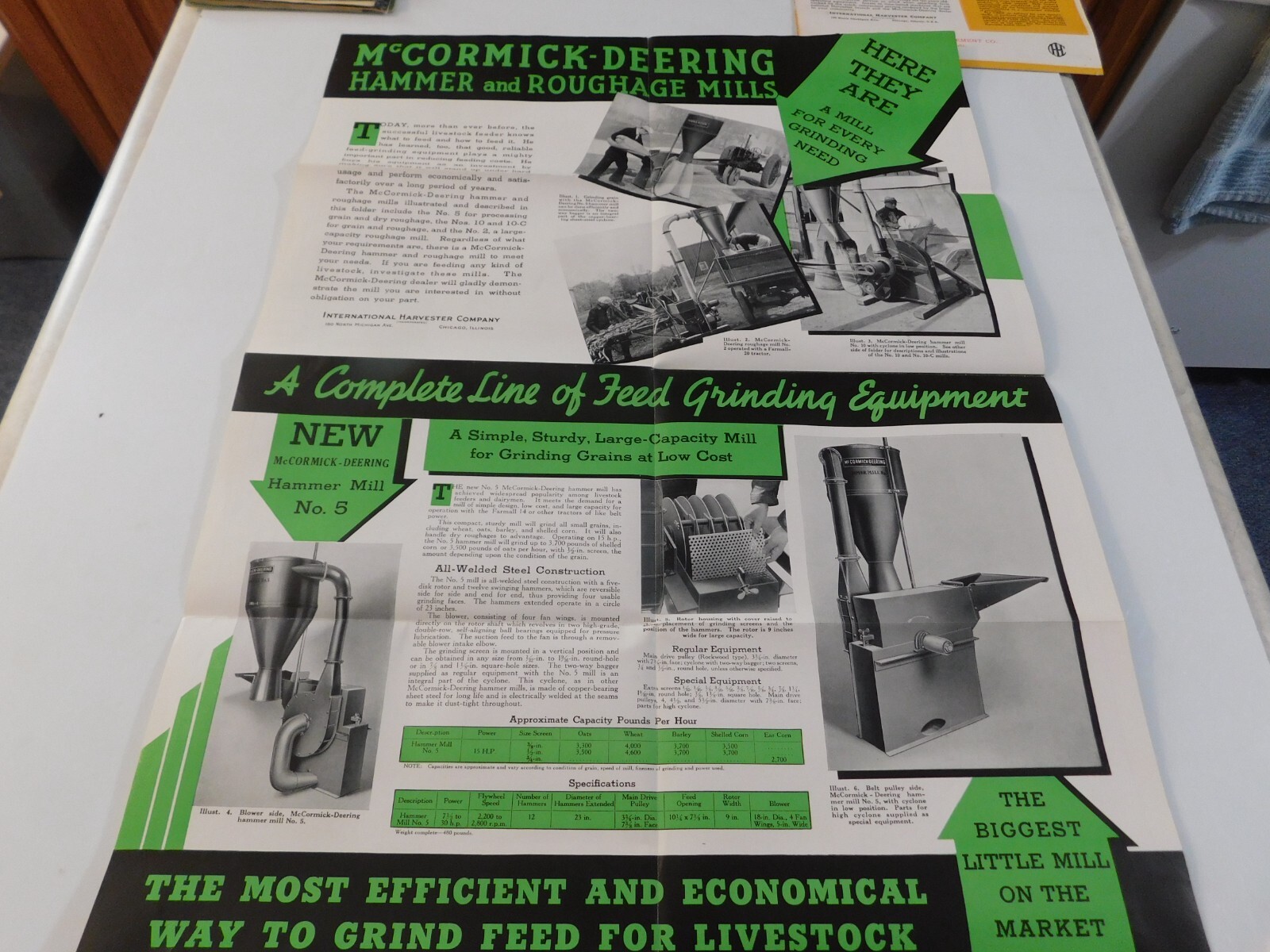 1926 McCORMICK DEERING ROUGHAGE & HAMMER MILLS SALES BROCHURE FOLDOUT NO TEARS