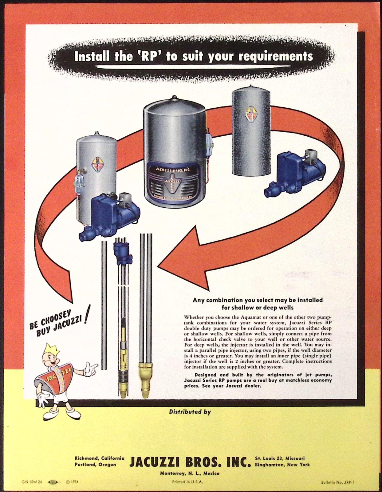 1954 Jacuzzi Synchro Flow Pumps Brochure Jacuzzi Bros Binghamton NY