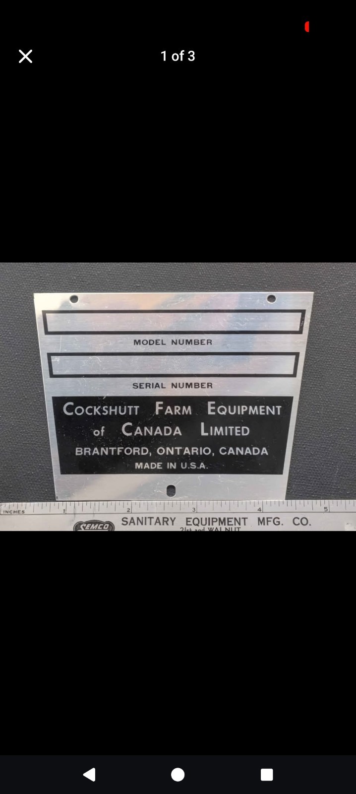 Vtg unused nos Cockshutt equipment tag