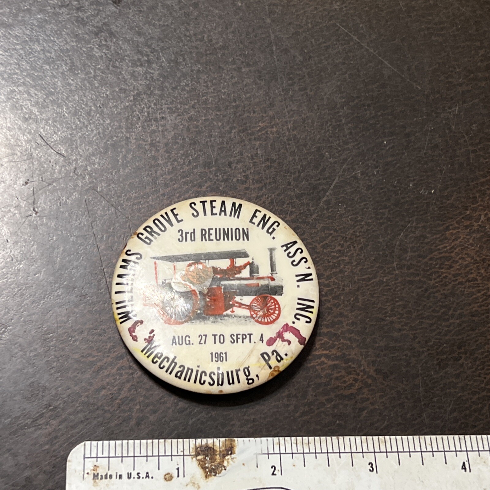 Vintage 1961 Williams Grove Steam Engine 3rd Reunion 1961 pinback button