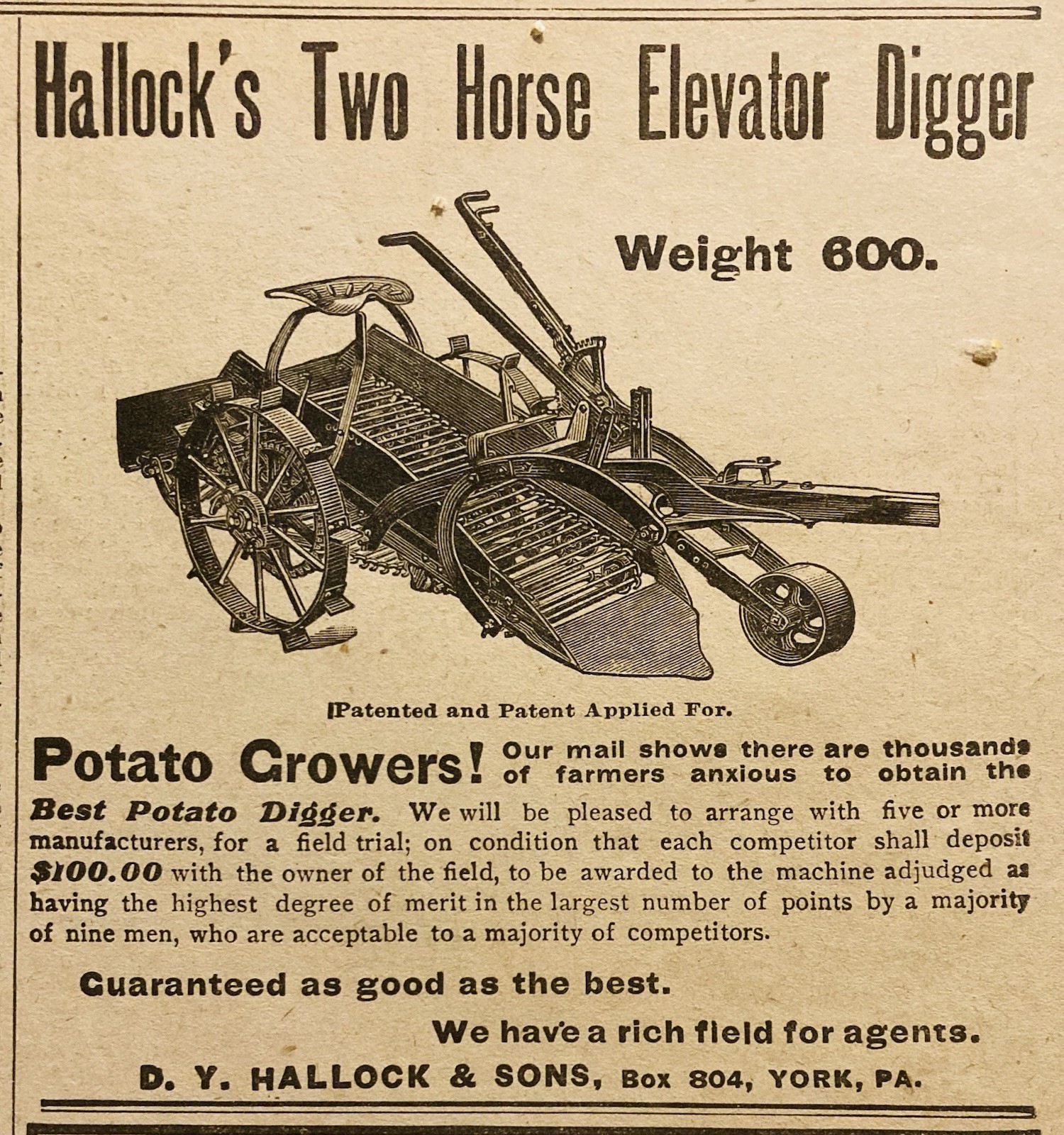 1906 AD.(XH82)~HALLOCK’S TWO HORSE ELEVATOR DIGGER