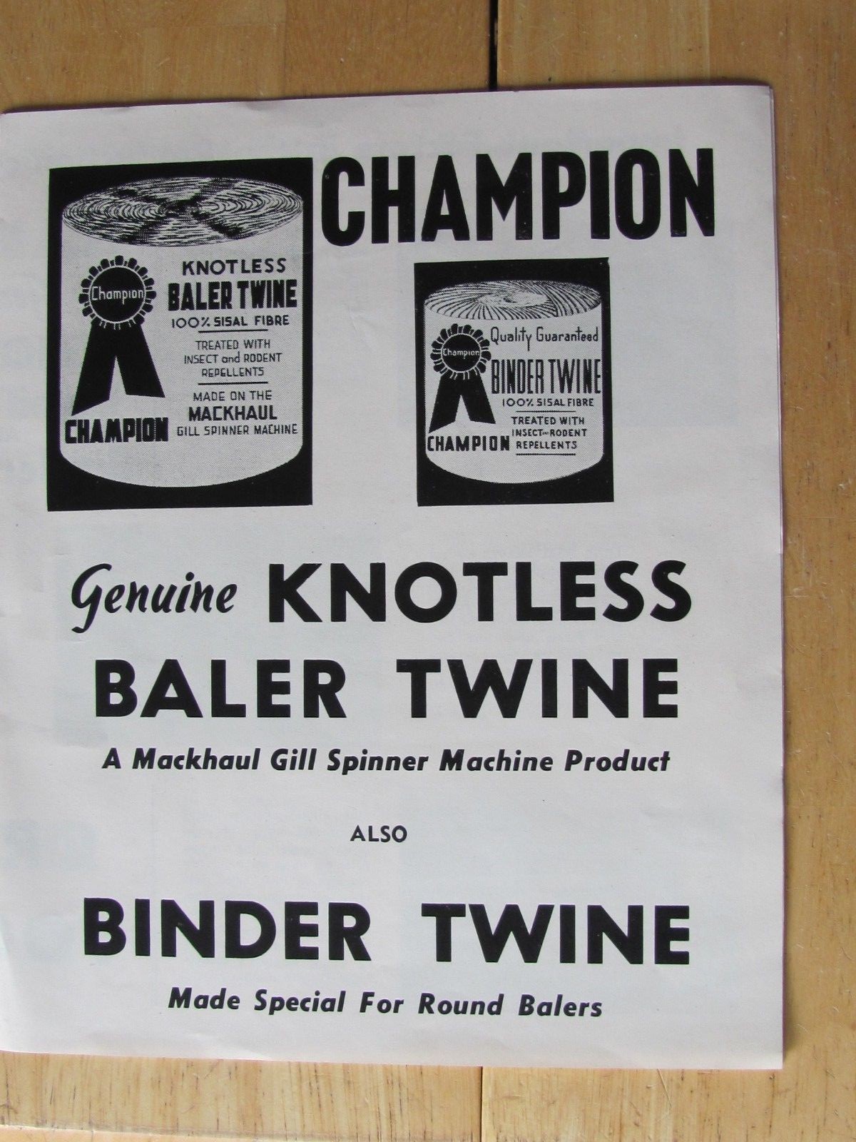 1950&rsquo;S DEALER ADVERTISING PLATE CHAMPION BALER TWINE STONE CORDAGE CHARITON IA