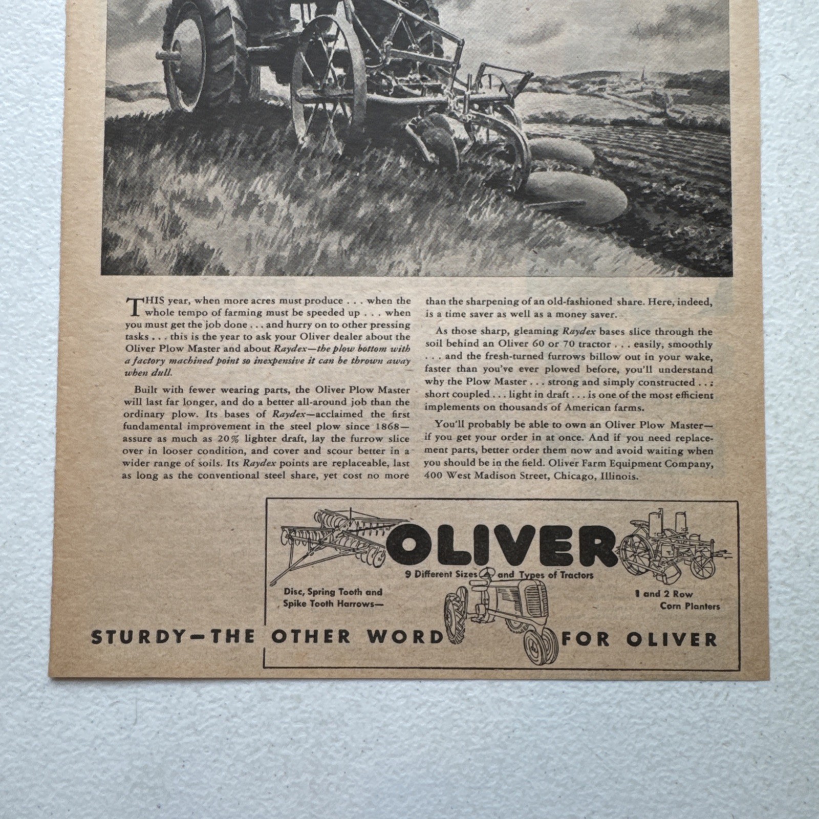 Oliver Farm Equip Corporation Plow Master Grow More In ‘44 Advertisement