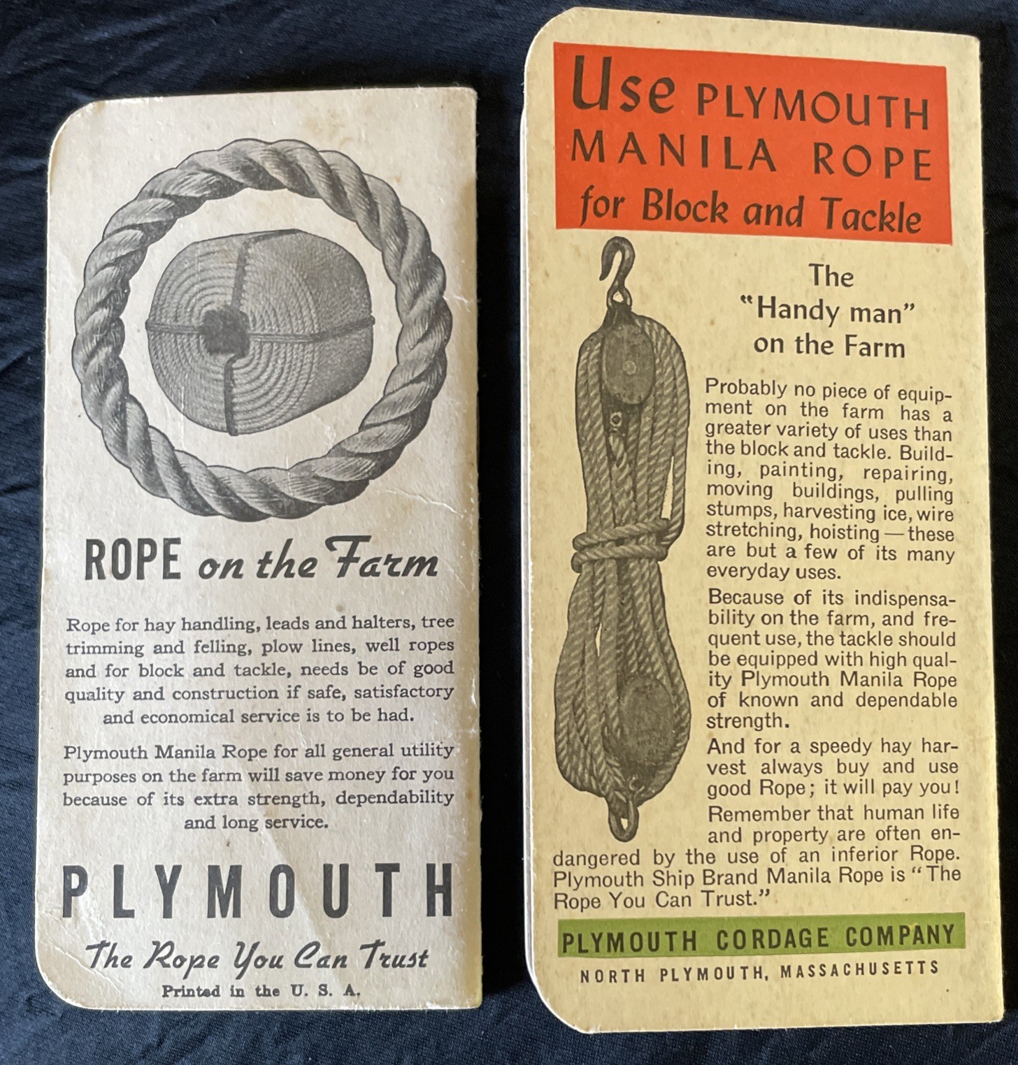 Set Of 2: 1938/39 & 1940/41 Plymouth Binder Twine Cordage Co. Pocket Note Books
