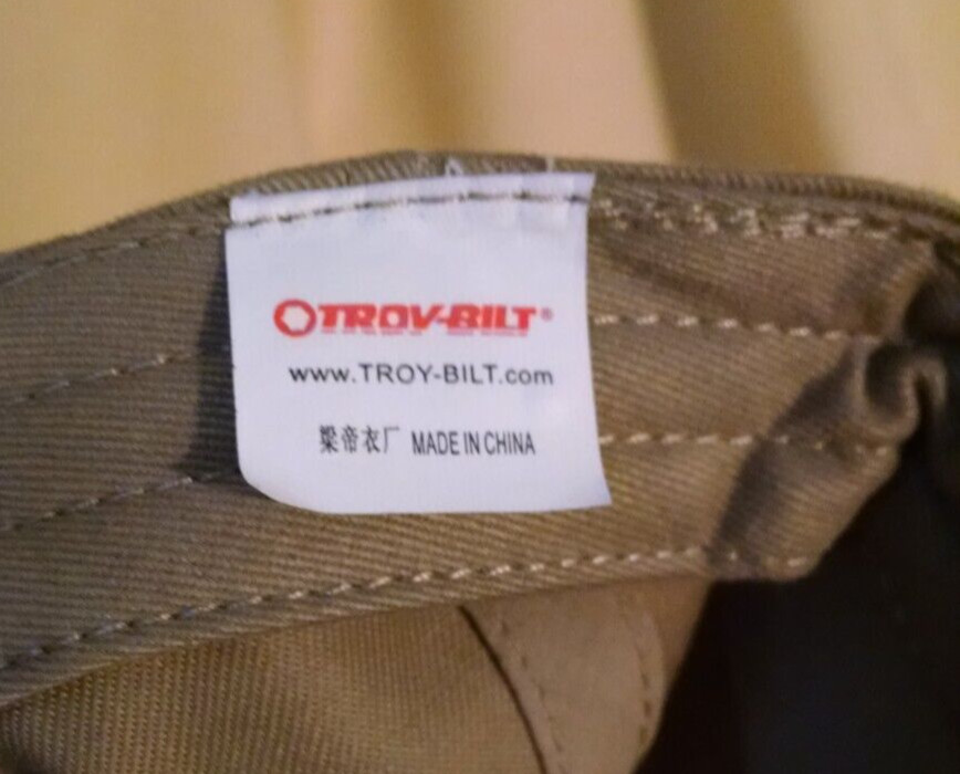 TROY-BILT HAT NEW BEIGE TAN RED LETTERING ADJ CLOTH STRAP WINTER BASEBALL CAP.
