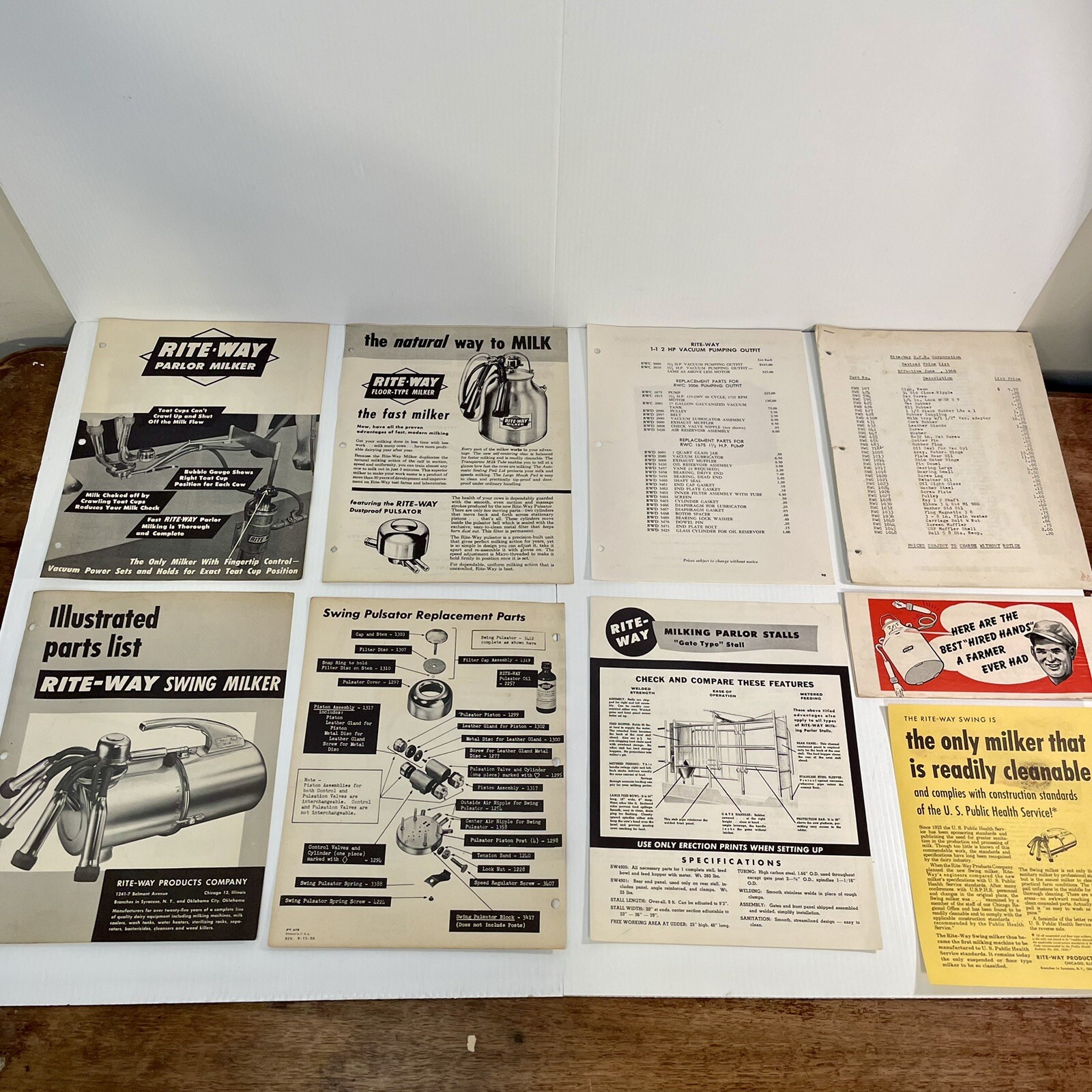 Rite-Way Dairy Farm Equipment Salesman Ads Memos Pamphlets 1950s lot 27 pieces