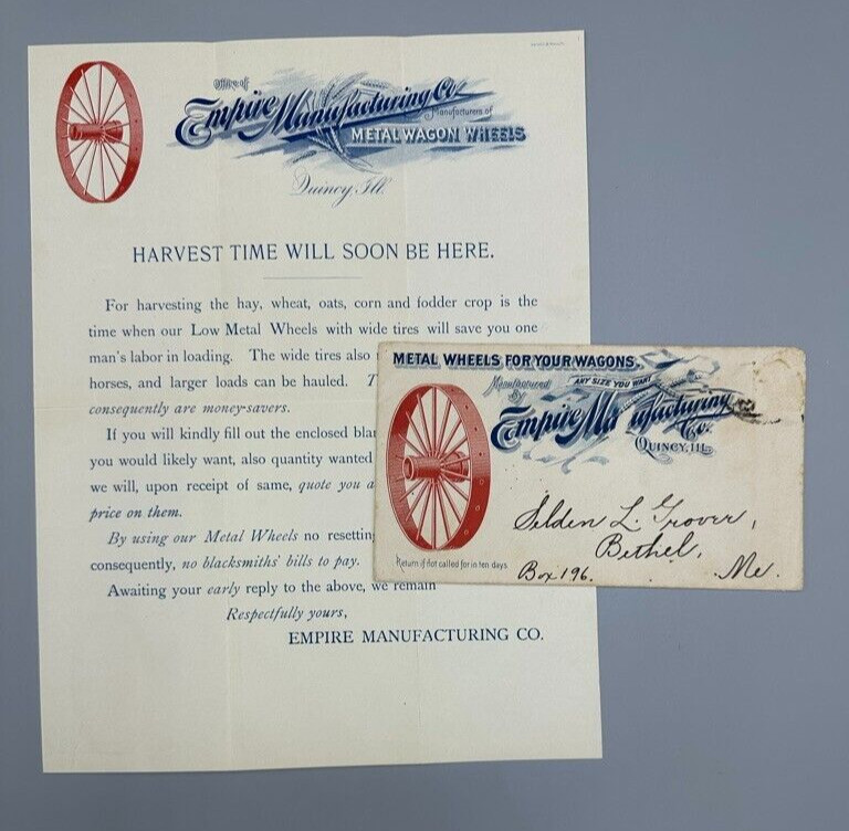 1895 EMPIRE WAGON WHEELS Advertising FARM Illustrated Postal Cover QUINCY IL