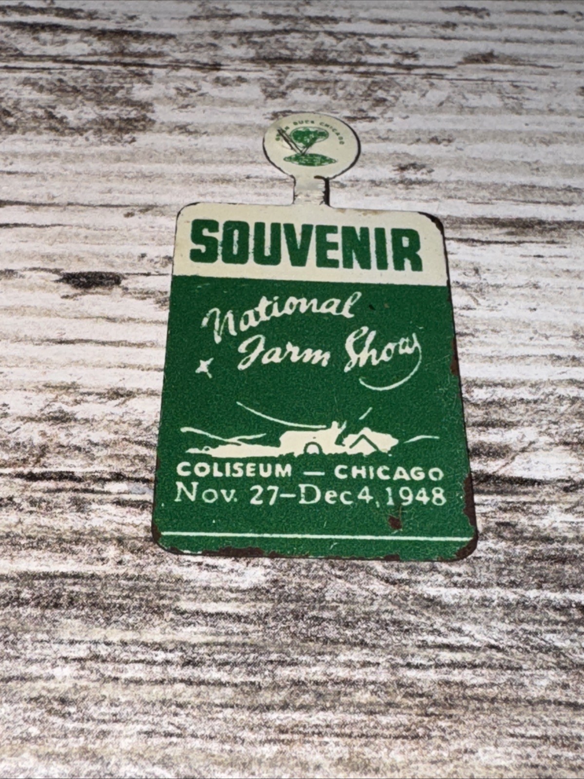 Vintage National Farm Show 1948 Coliseum Chicago IL Foldback Souvenir Pin Badge