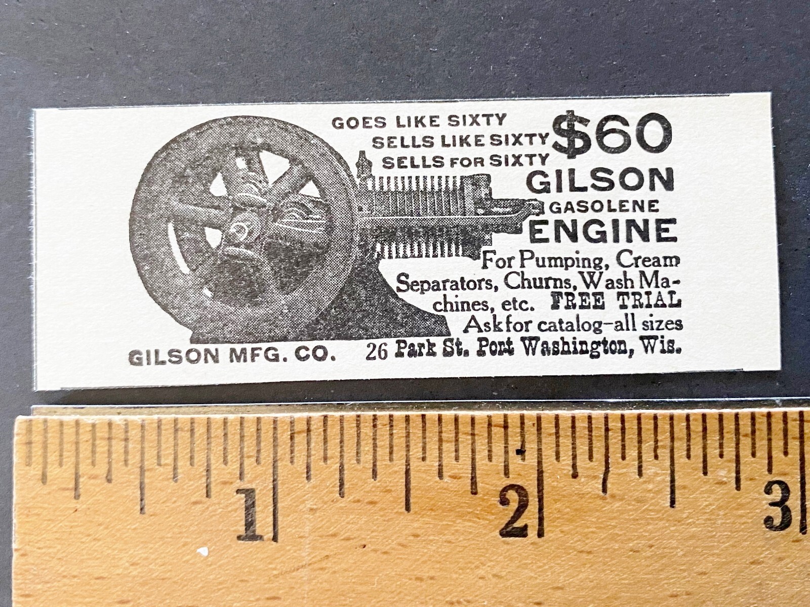 Antique 1910 GILSON MFG CO Vtg Small Farm Gas Engine Print Ad~Port Washington,WI