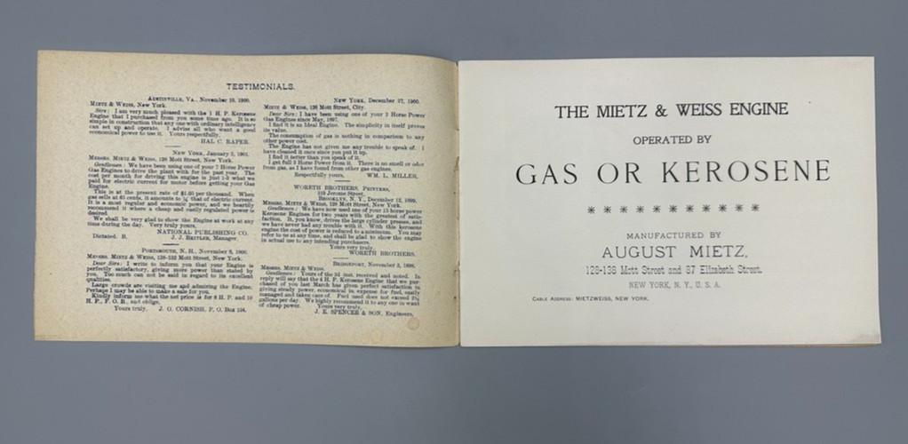1901 MIETZ & WEISS Gas and Kerosene ENGINES CATALOG Antique Advertising