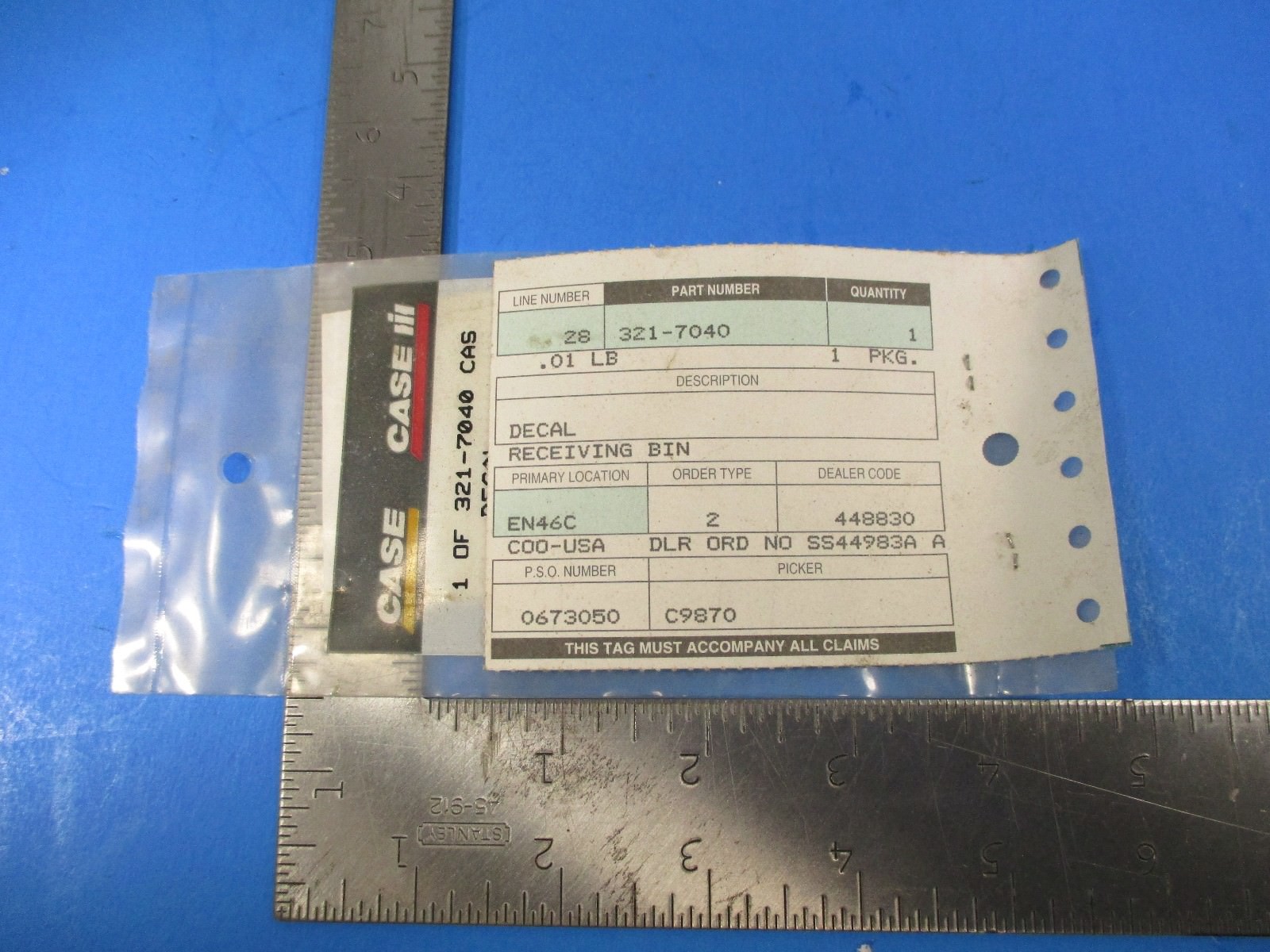Case Transmission Danger Decal Part # 321-7040 NOS New in Package NOS1 B1
