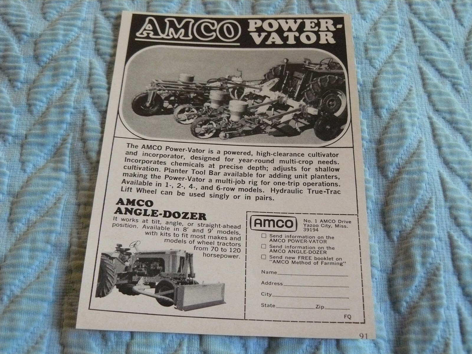 THE FARM QUARTERLY- WINTER 1968-69- ad- AMCO POWER-VATOR / Yazoo City, MS