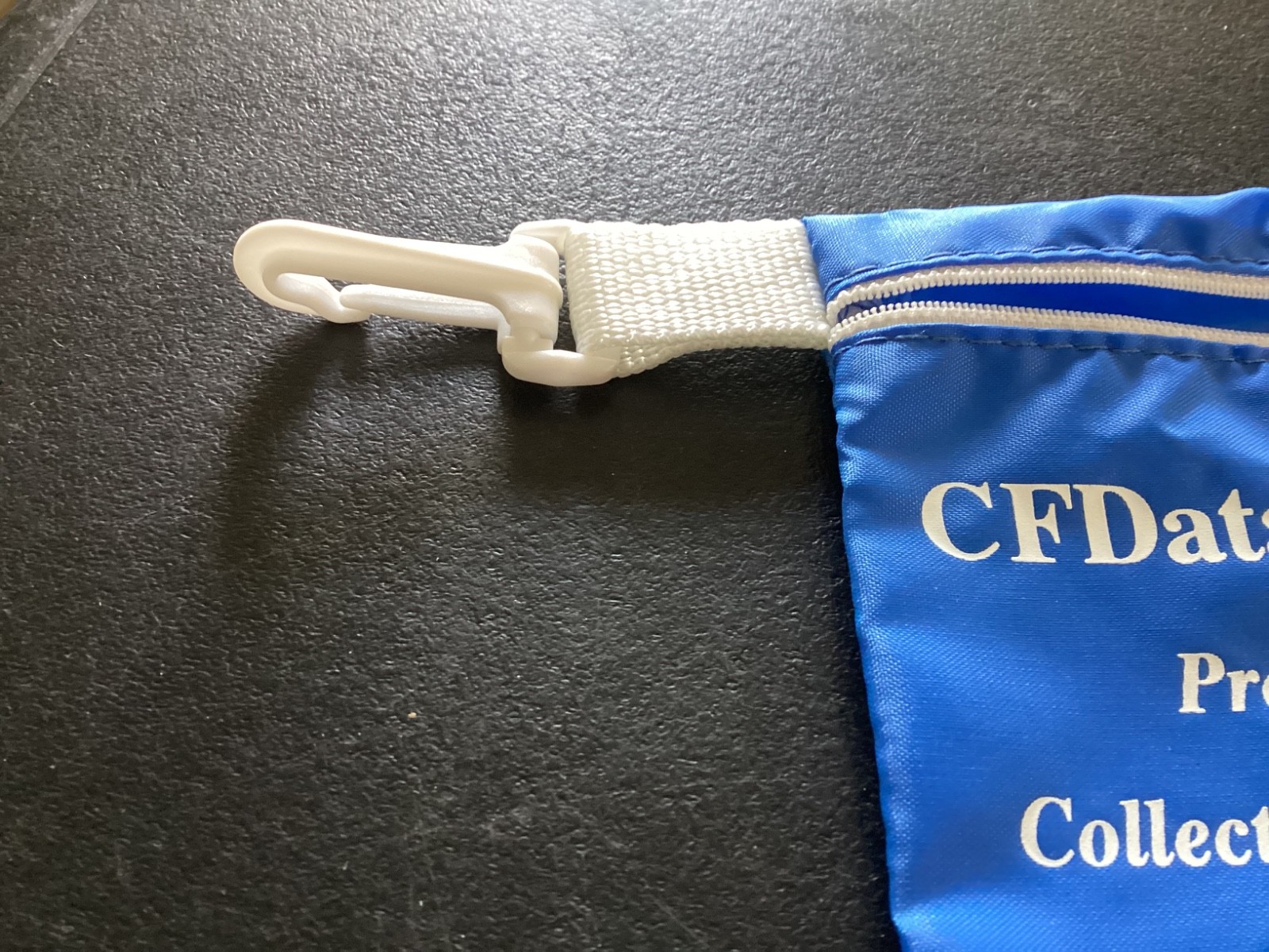 CF Data Corp. Blue Nylon Zipper Clip on Carry Pouch Advertisement Item