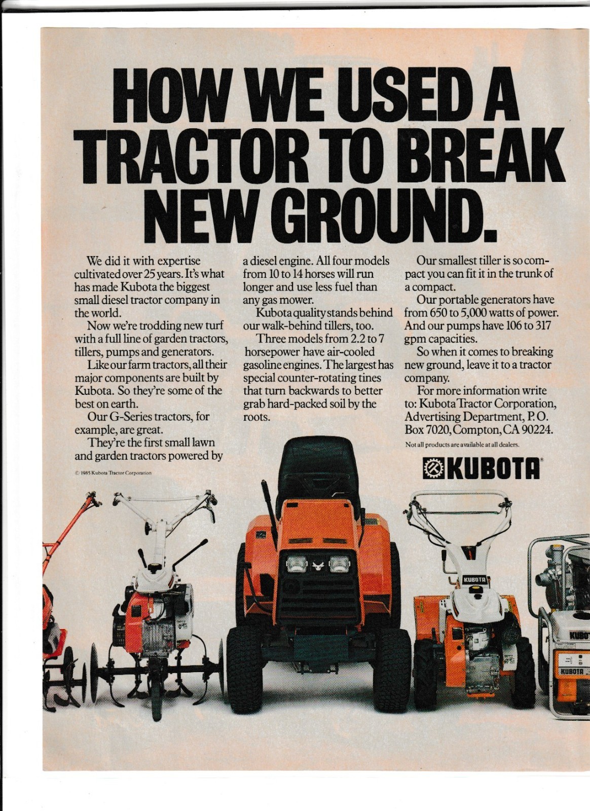 Original 1986 Kubota Magazine Ad « How We Used a Tractor to Break New Ground »
