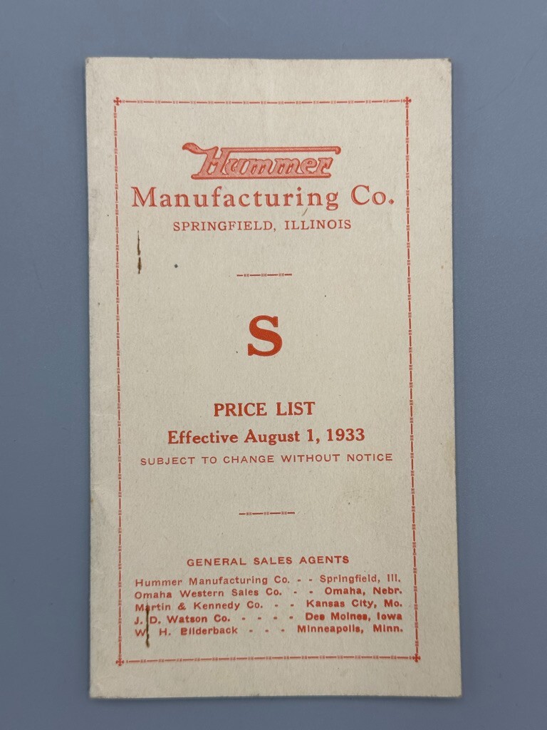 1933 HUMMER PLOW WORKS Price List Catalog FARM Advertising SPRINGFIELD Illinois