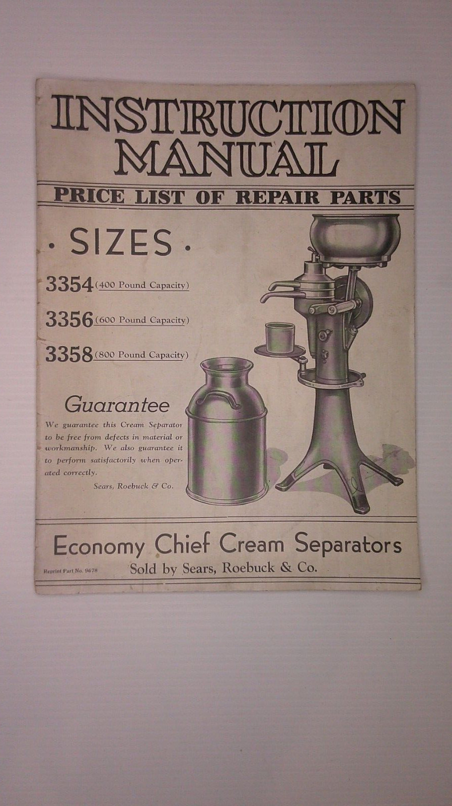 Instruction Manual for Sears Roebuck Co. cream separator part list & repair 8D