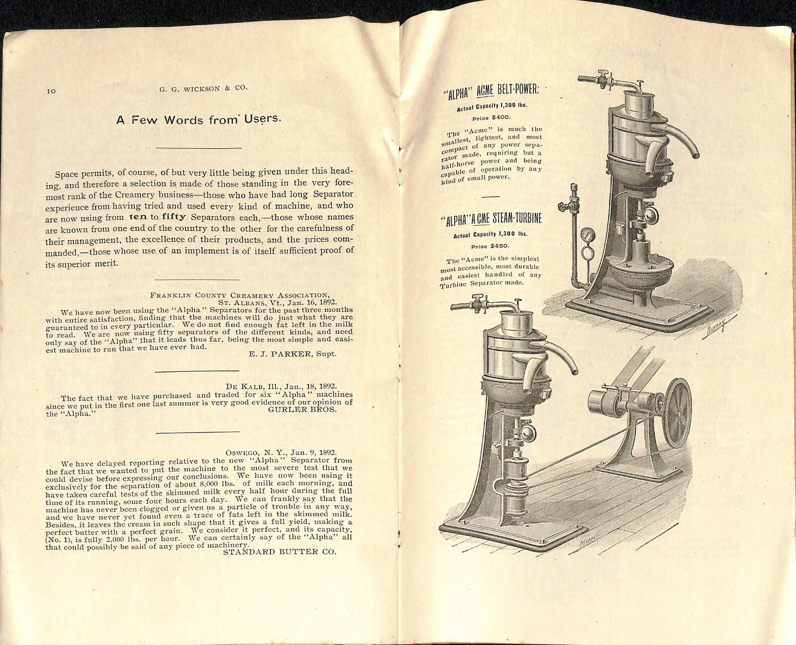 Scarce 1892 « De Laval Cream Separators Catalog » Wickson Los Angeles, CA 16pp VGC