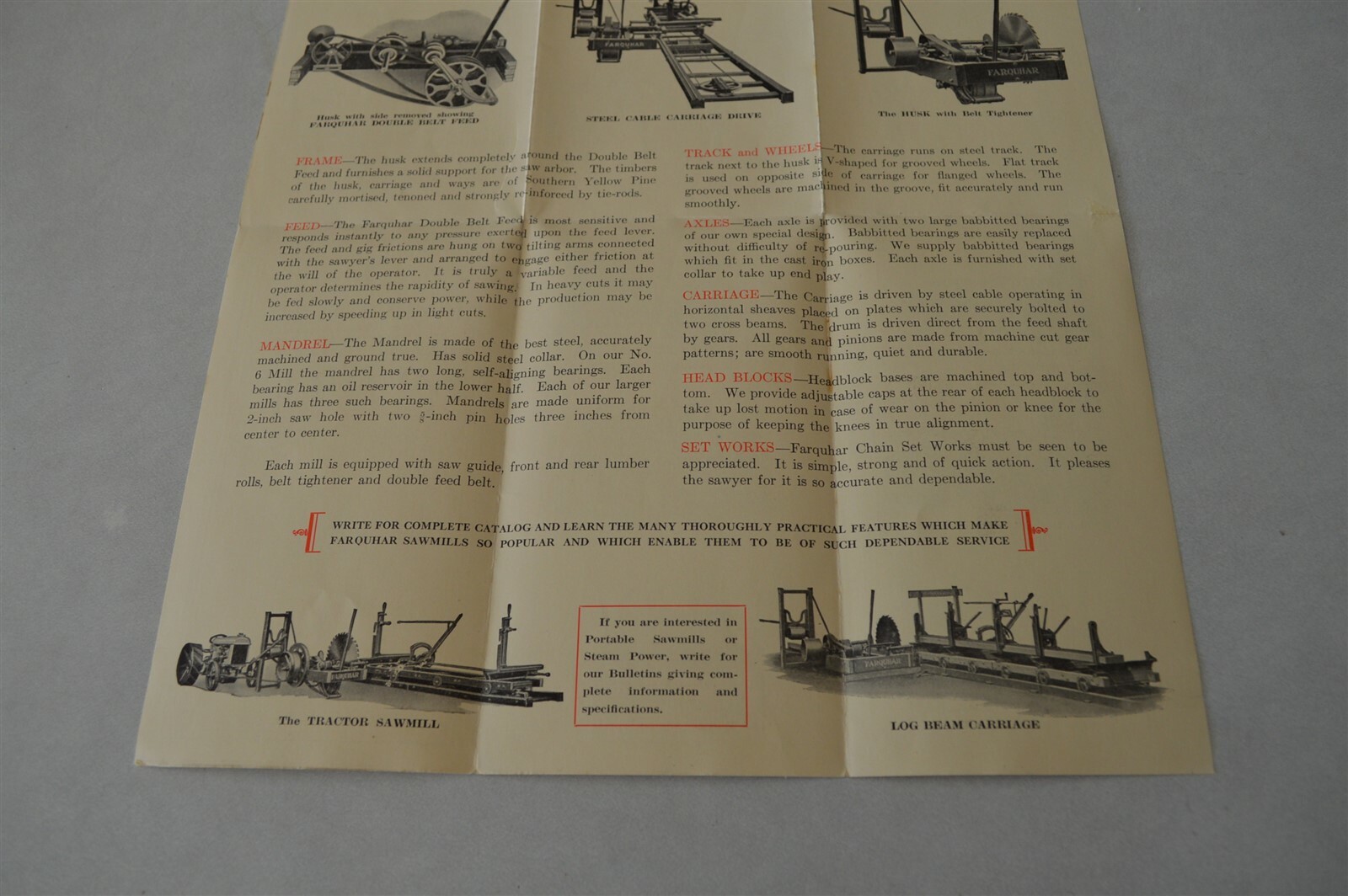 Original Farquhar York PA Tractor Portable sawmill outfits Steam Boiler pamphlet