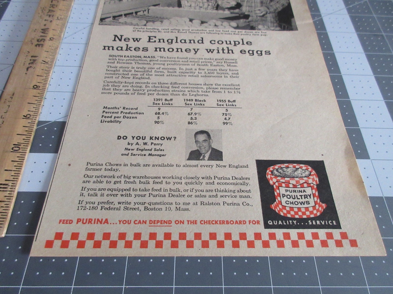 1958 Couple makes money w/Eggs Purina Poultry Chows Vintage Print Ad 🐔🥚