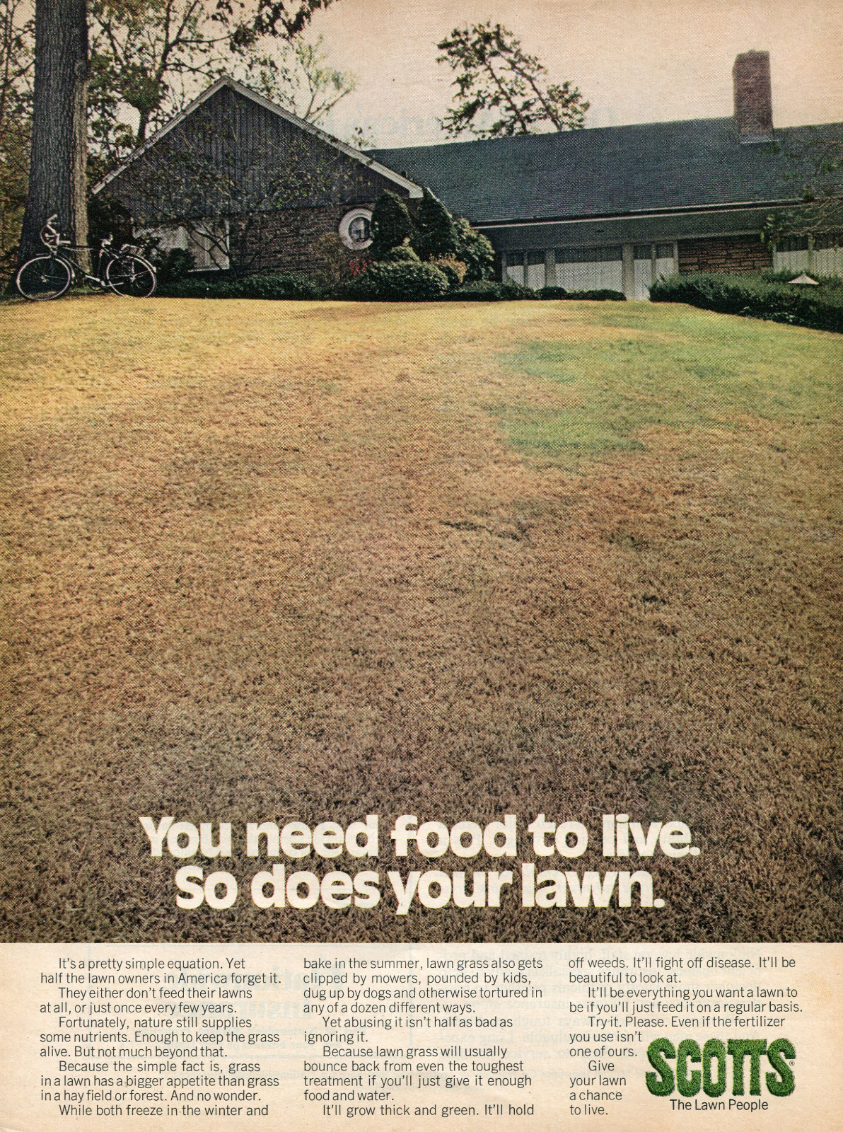 1972 Print Ad of Scotts Grass Fertilizer you need food to live so does your lawn