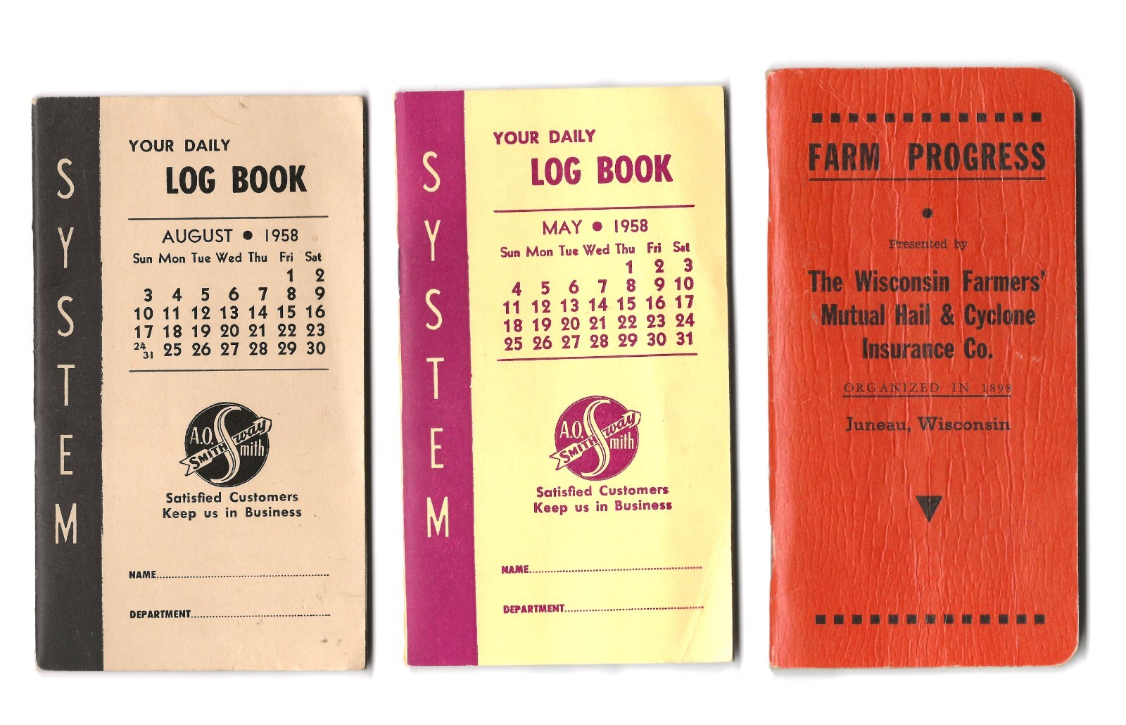 1947 / (2) 1958 Pocket Farmer Log Books / Farm Progress EUC 5.5&Prime;X3&Prime;