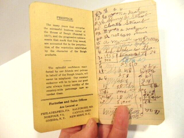 old Baugh & Sons /Arthur Ebright Mt. Pleasant Mills, Pa advertising notebook