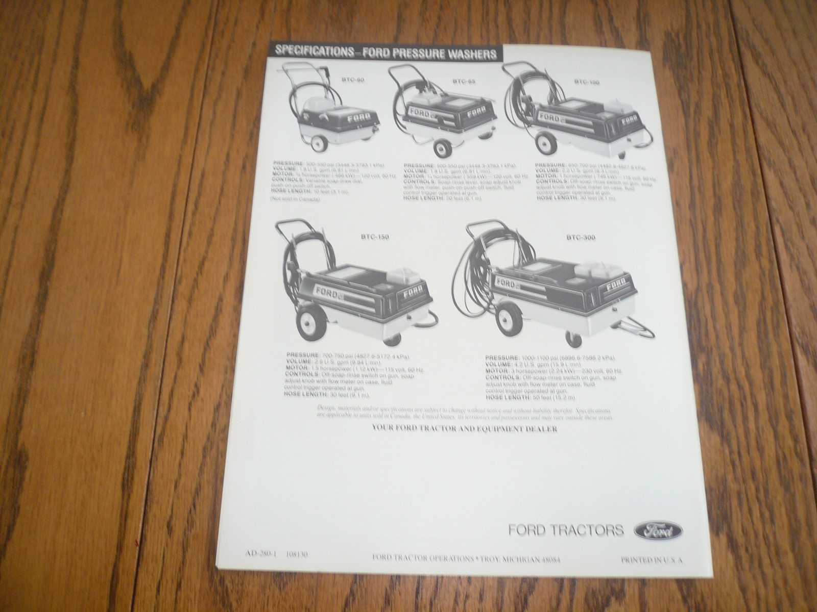 Ford Pressure Washers Sales Brochure – BTC-60 BTC-65 BTC-100 BTC-150 BTC-300