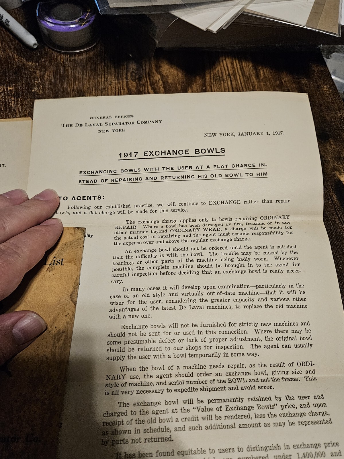1917 De Laval Cream Separator Co Price List & Documents Bowl Exchange