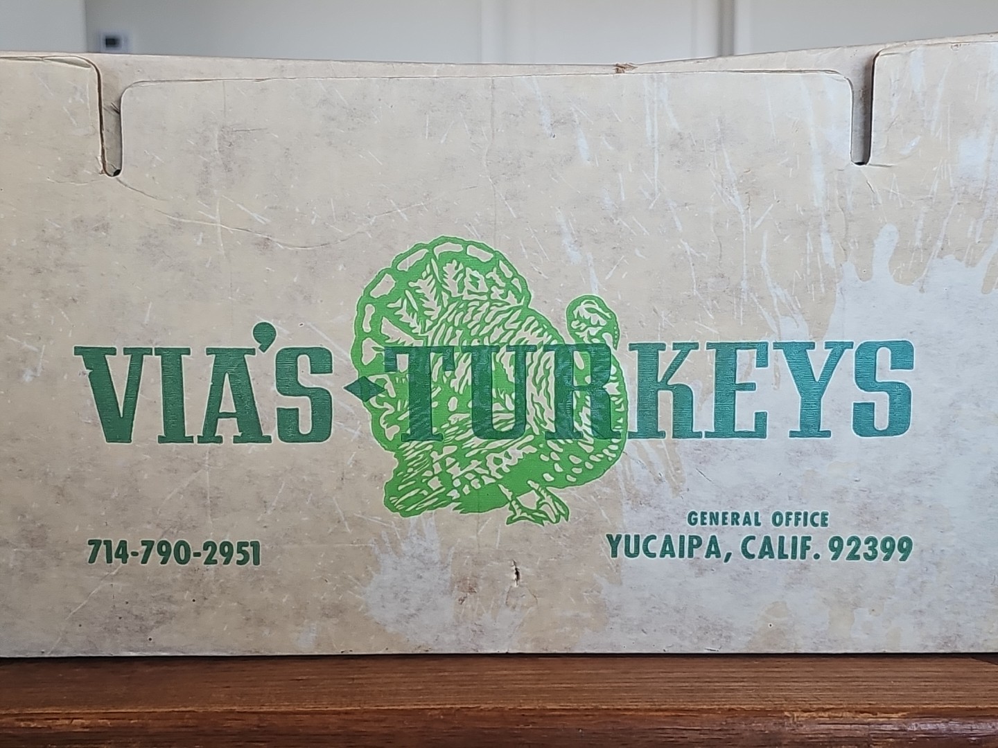 Vintage Cardbord Box Via&rsquo;s Turkeys Yucaipa Ca. 17×11&Prime; Good HANDLES 👍 1970&rsquo;s