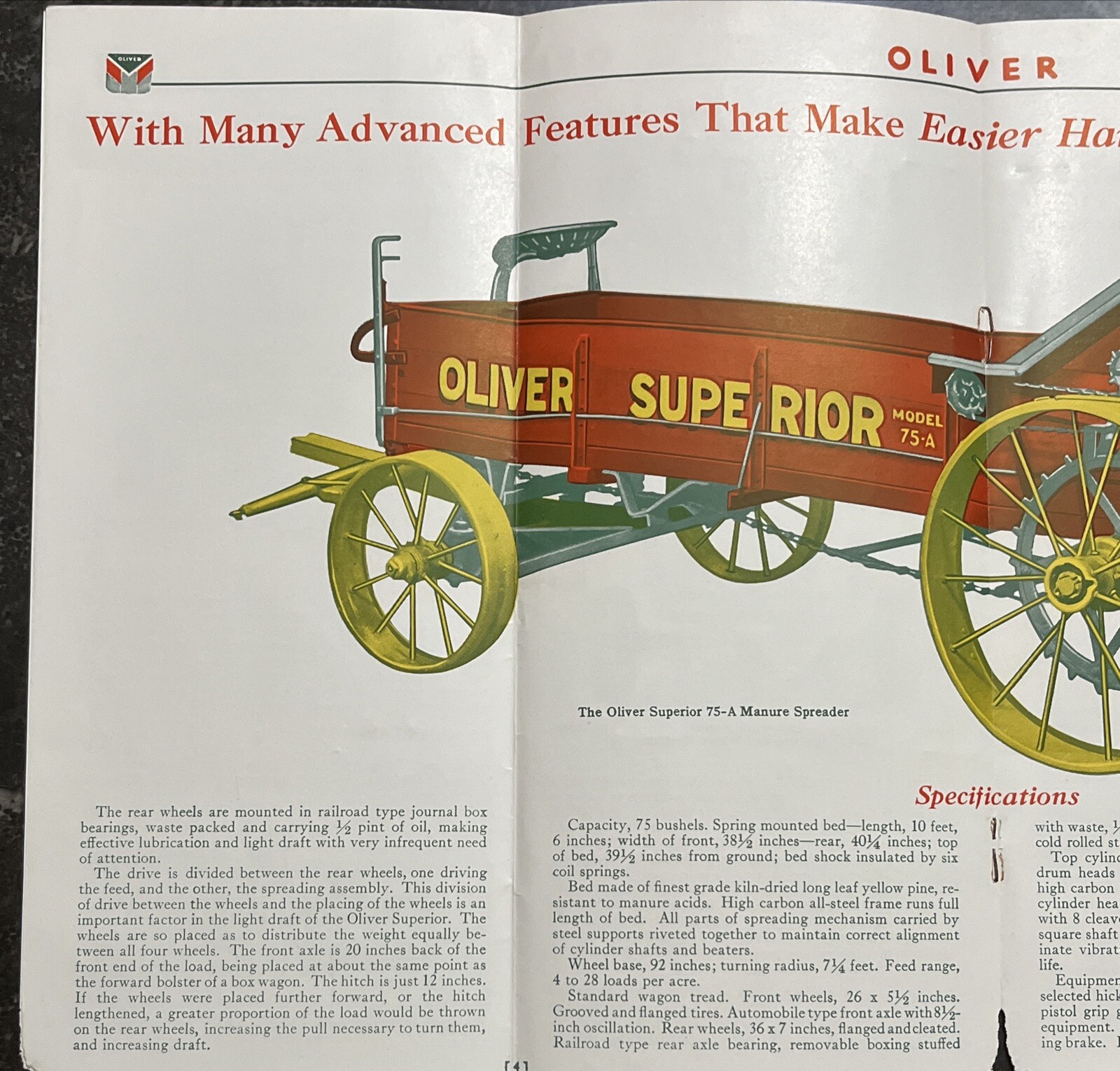1932 Oliver Superior Spreader Specifications Agricultural Sales Brochure