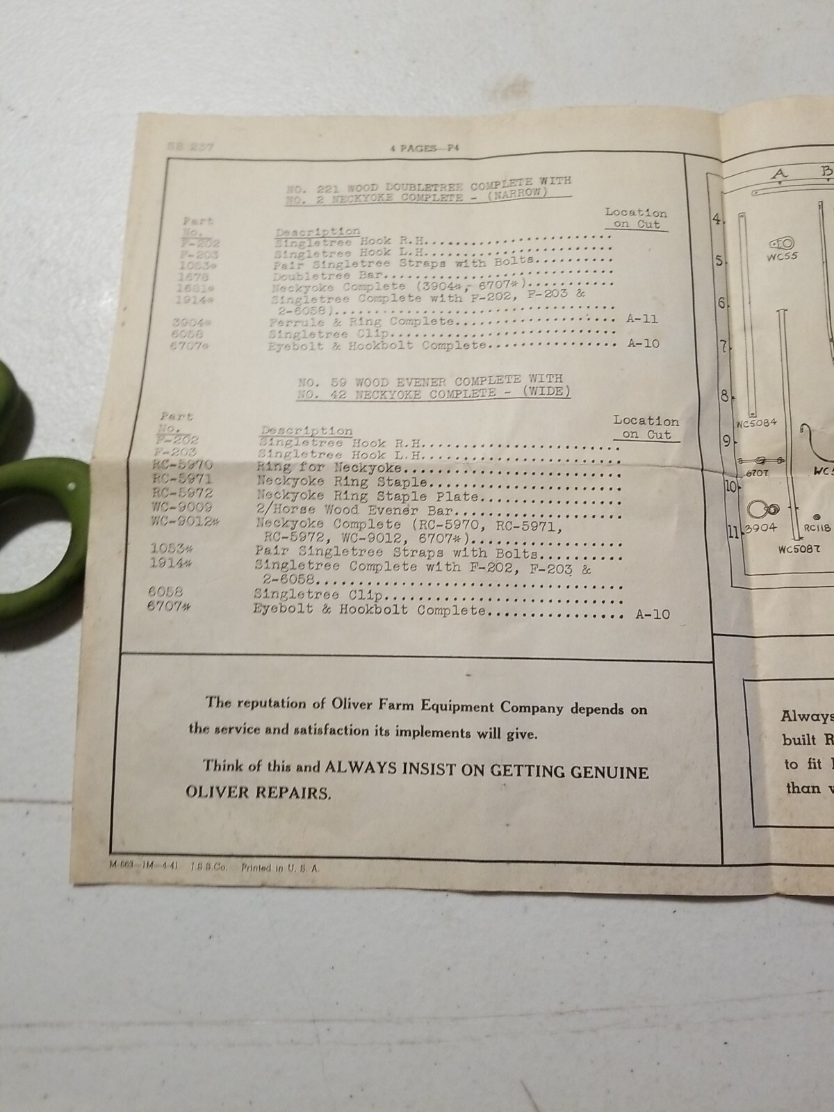Vintage 1942 Oliver No. 2 Riding Weeder Instructions & Assembly Booklet&Envelope